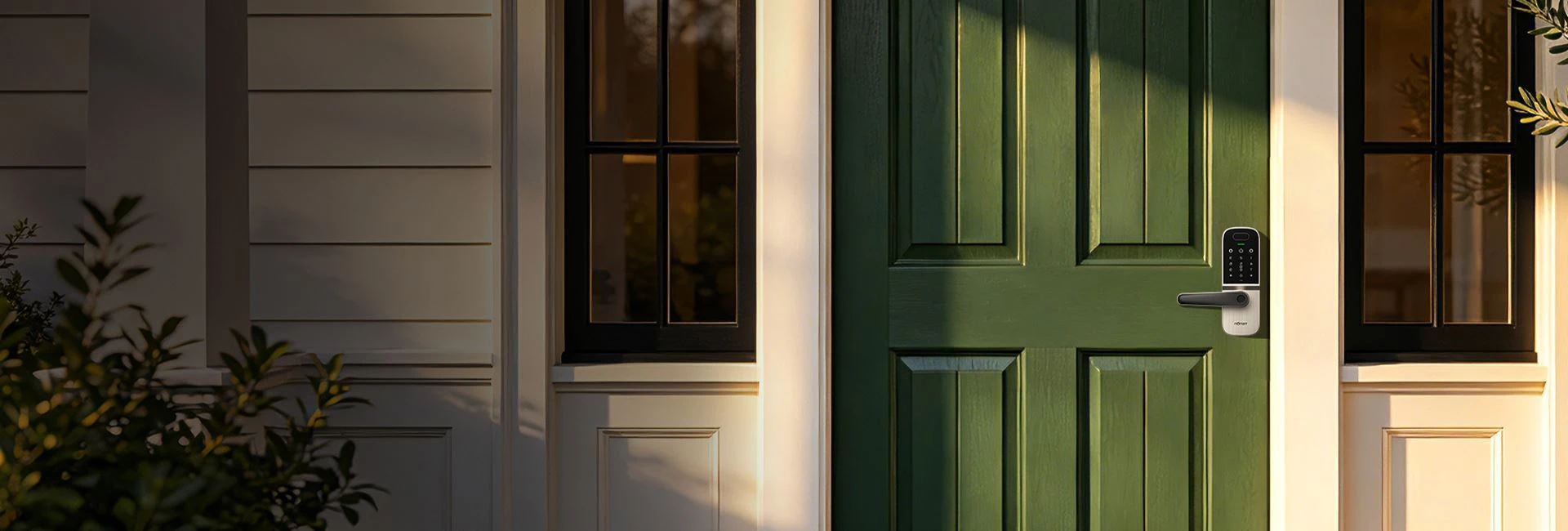 Green front door with Tenon smart lock installed